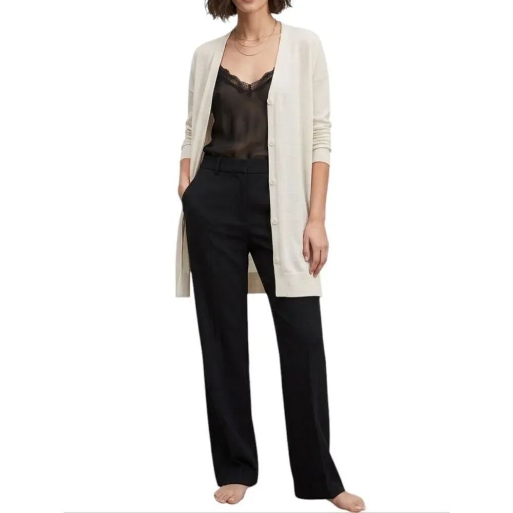 AllSaints Mori 100% Merino Wool Button Side Longline Cardigan Cream Small